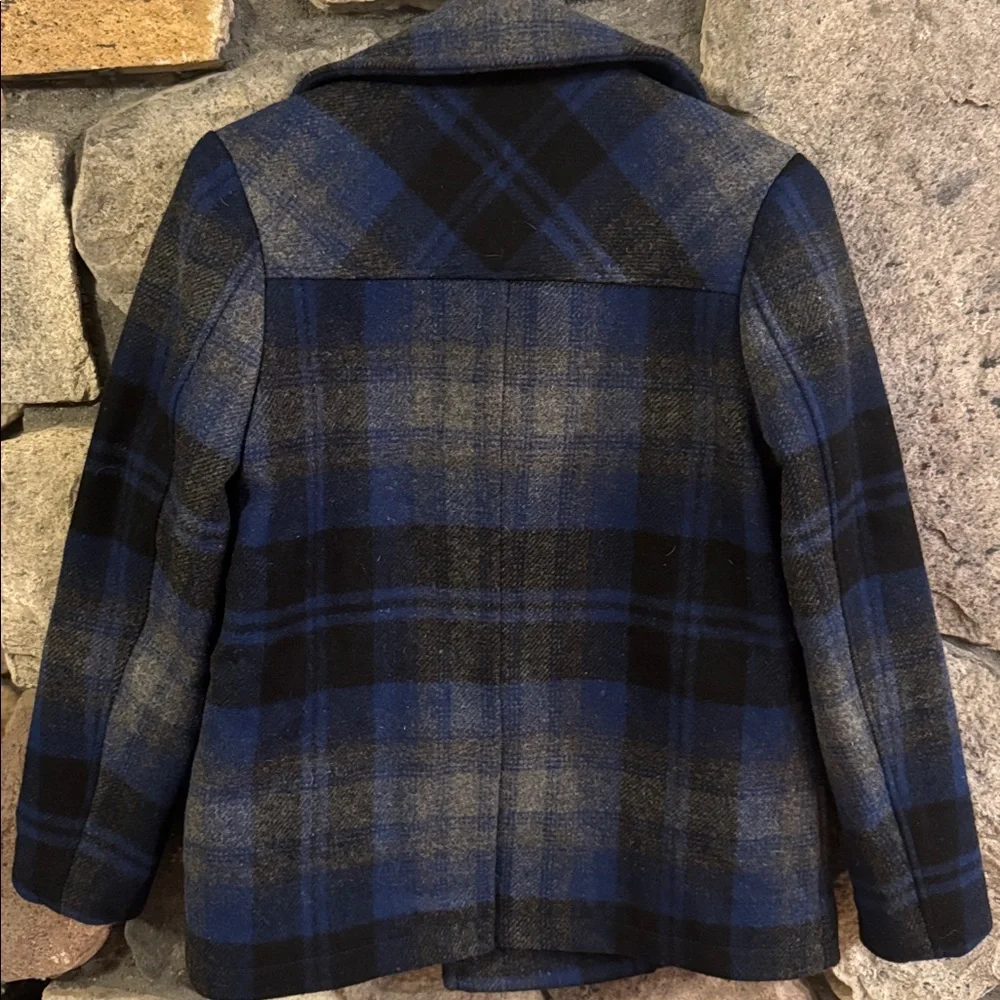 Lands' End Blue and Black Plaid youth wool blend Peacoat size youth medium - Picture 6 of 7